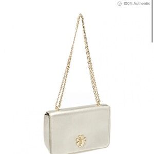 NWT Gold Tory Burch metallic look Adjustable Cross body or shoulder bag